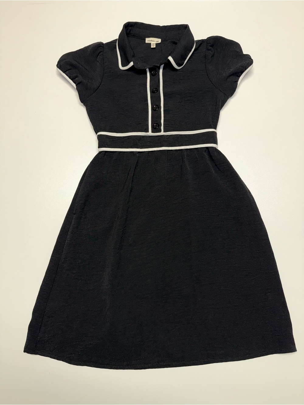 Girls Black Mongeau girl Dress with White Trim and pockets